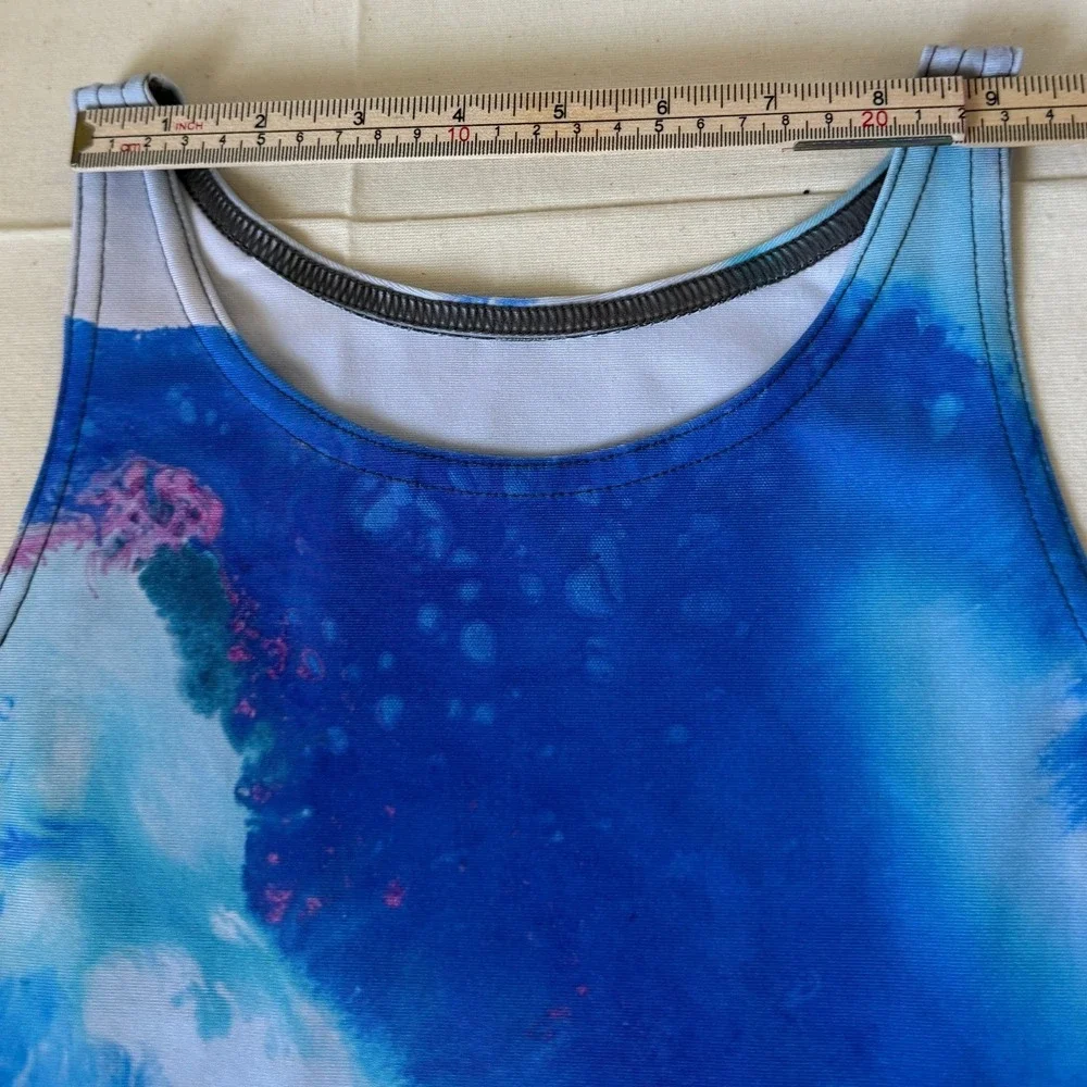 By Rachel Pierce Blue Fluid Art Activewear Set Crop Top Leggings Large